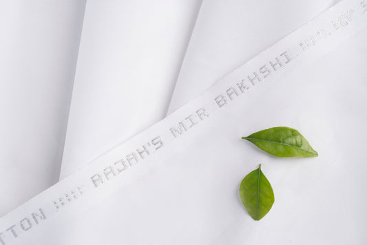Mir Bakhshi Latha premium fabric, close-up texture, luxurious feel, soft drape. Image 1 of 2.